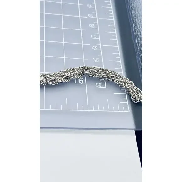 925 Silver Figaro Twisted Rope Chain Necklace Italy Stunning Chunky Long 34”